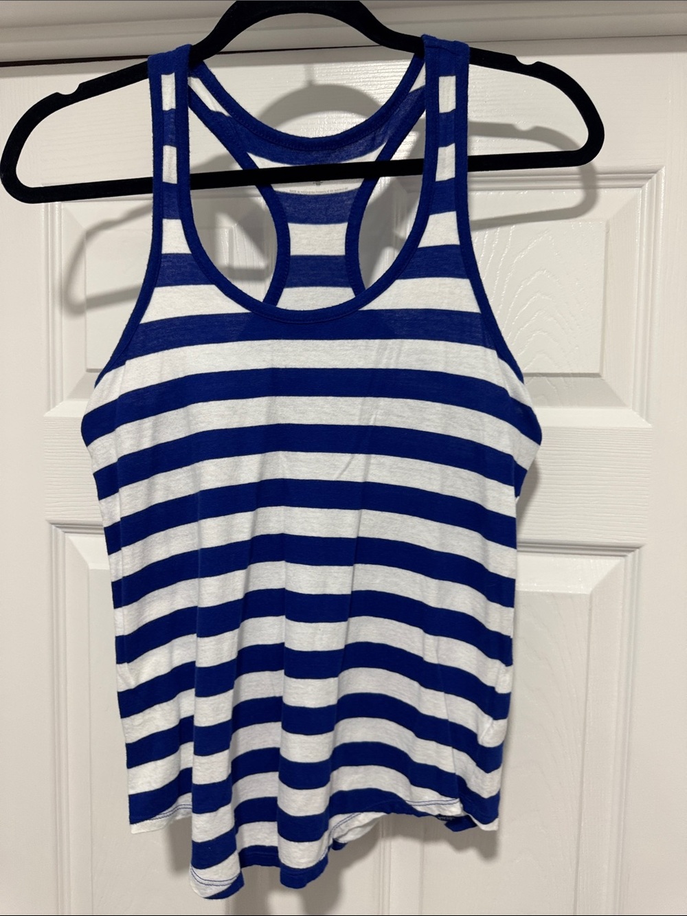Express Blue and White Striped Racerback Tank